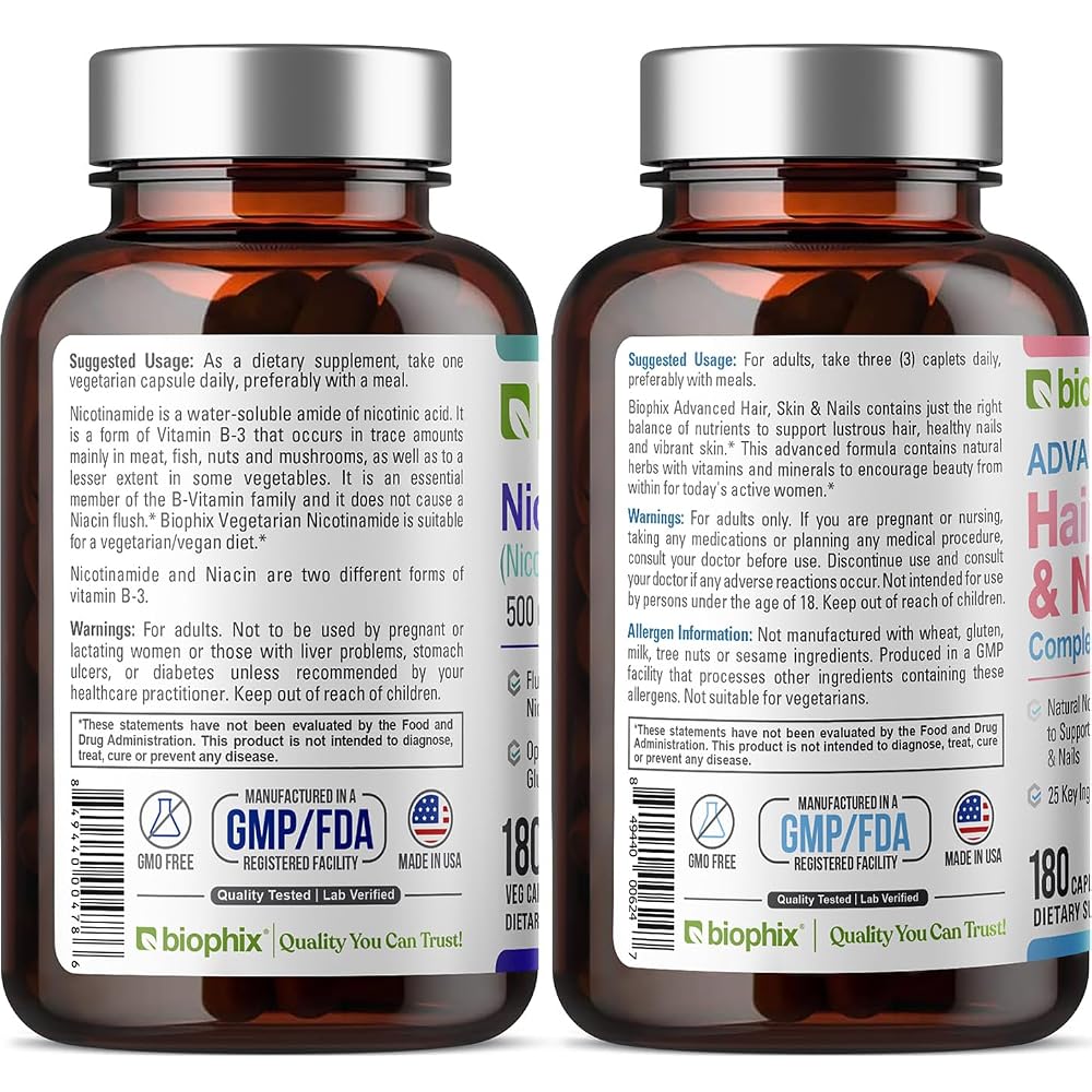 Biophix B-3 Nicotinamide 500 mg Vegetarian Capsules - 180 Count - image 3