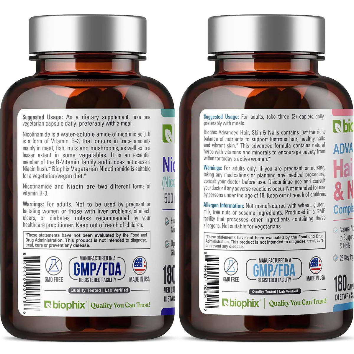 Biophix B-3 Nicotinamide 500 mg Vegetarian Capsules - 180 Count - image 3