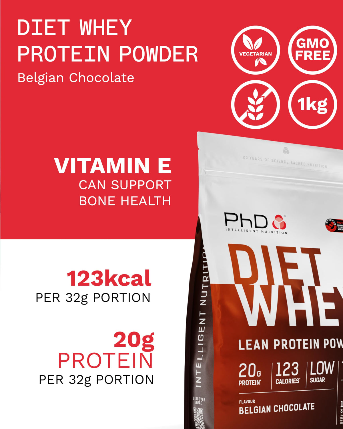 PhD Diet Whey Belgian Chocolate Protein Powder - 1kg - image 3