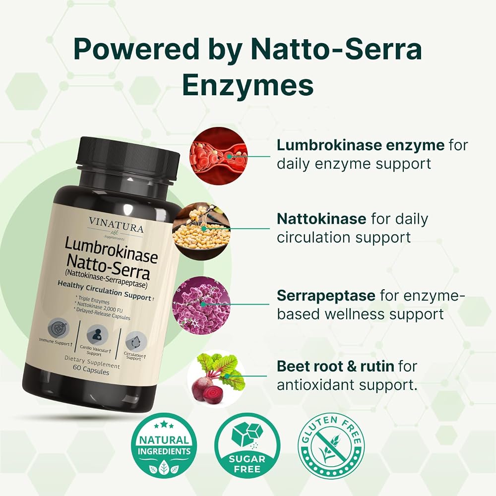 VINATURA Lumbrokinase Serrapeptase Nattokinase - 60 Capsules - image 2