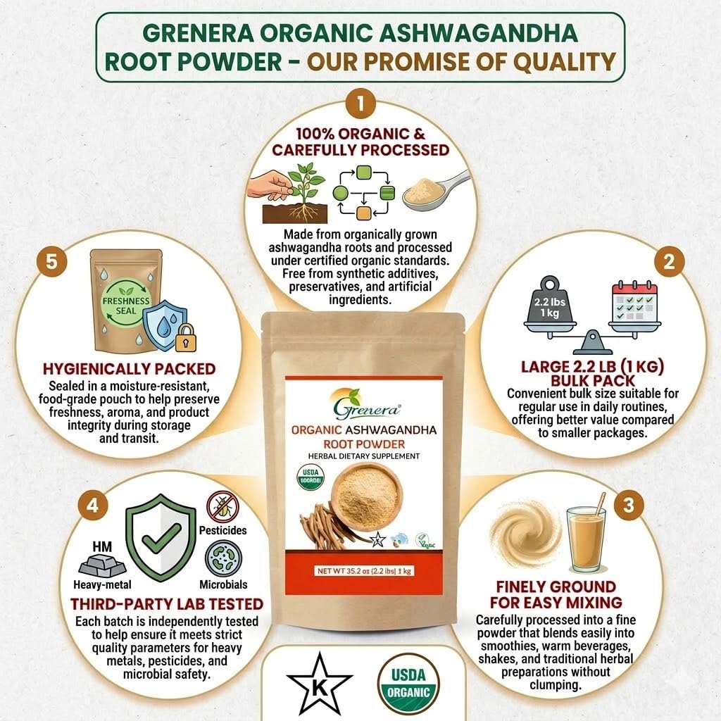 Grenera Organic Ashwagandha Root Powder - 1 kg - image 7