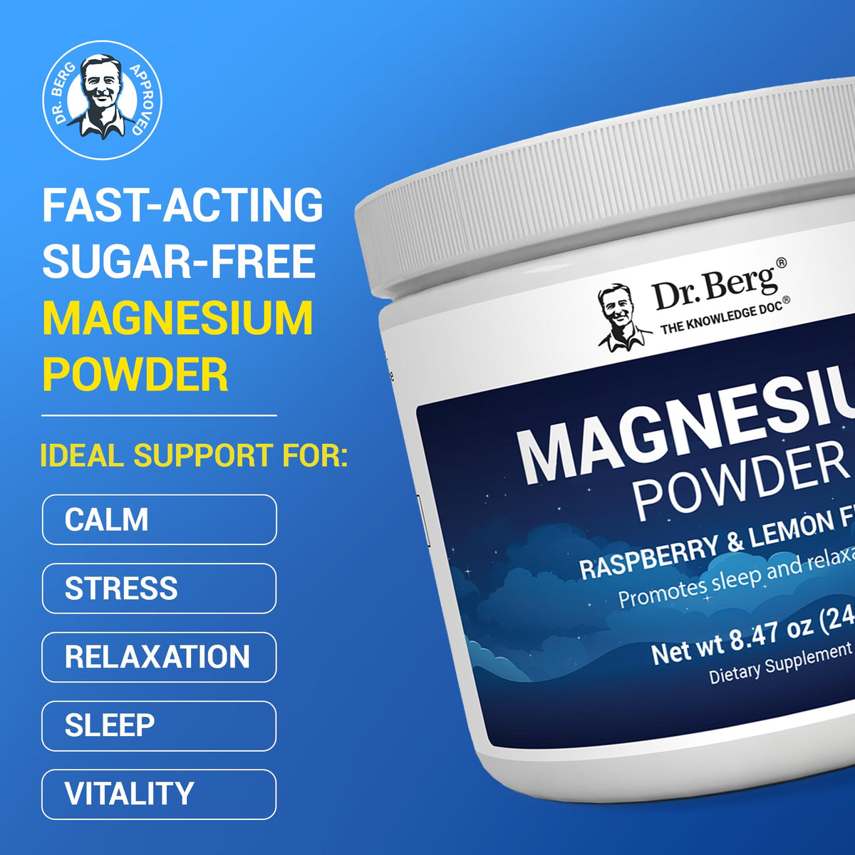 Dr. Berg Magnesium Glycinate Powder Raspberry Lemon - 50 Servings - image 2
