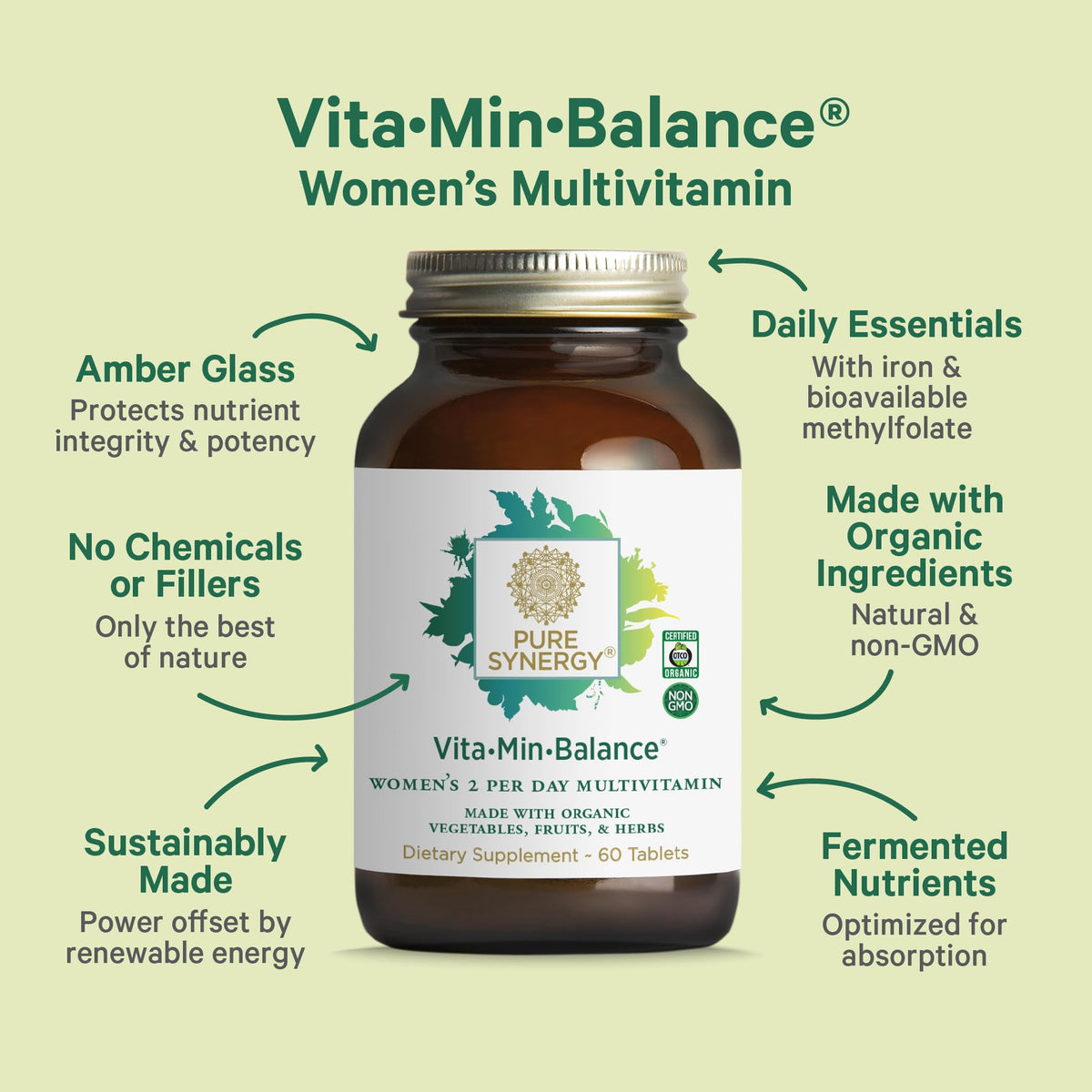 PURE SYNERGY Vita·Min·Balance Multivitamin for Women with Iron - 60 Tablets - image 3