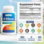 Best Naturals D-Ribose 700mg Energy Support - 180 Vegetarian Capsules - image 2