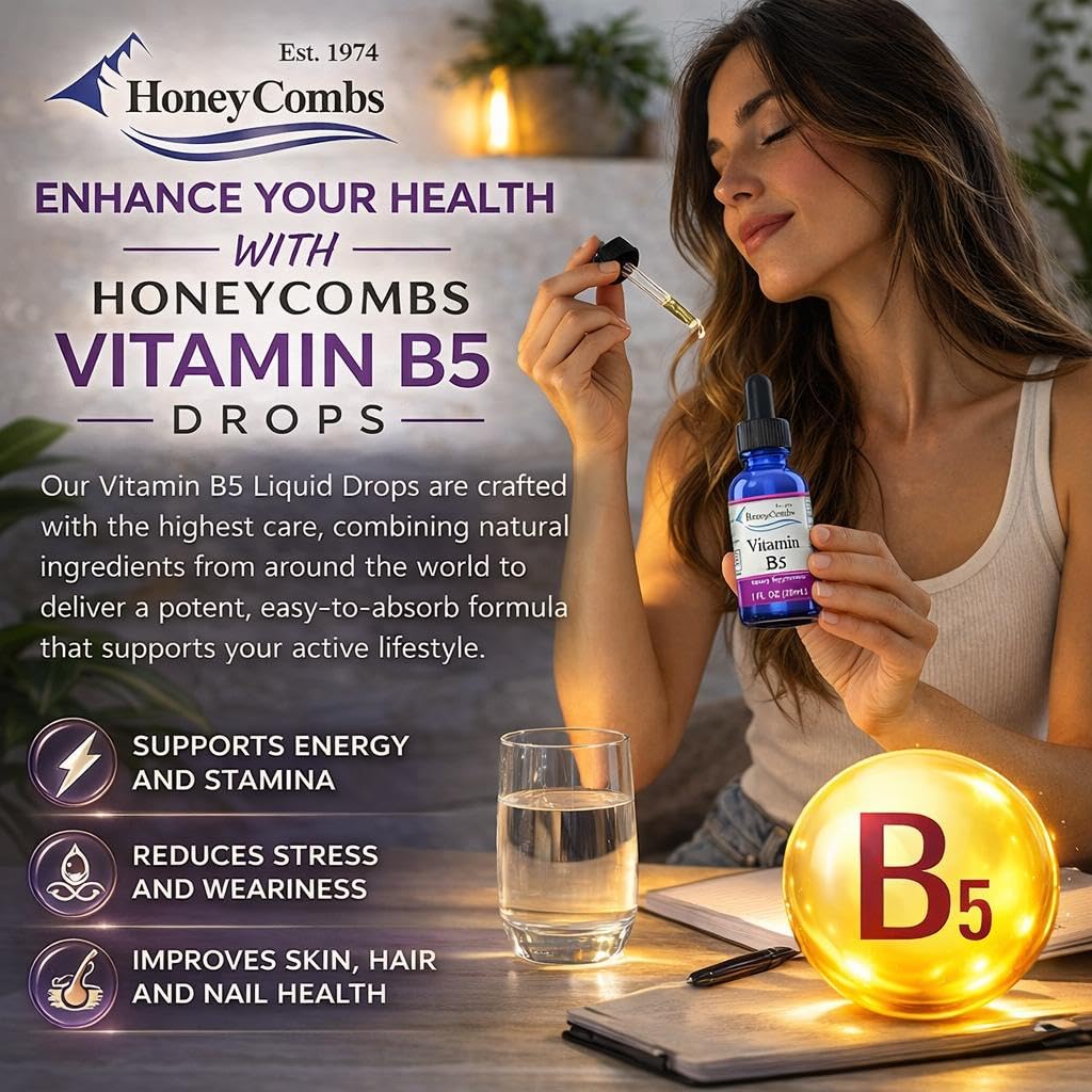 HoneyCombs Vitamin B5 Liquid Drops Pantothenic Acid - 1 Fl Oz - image 6