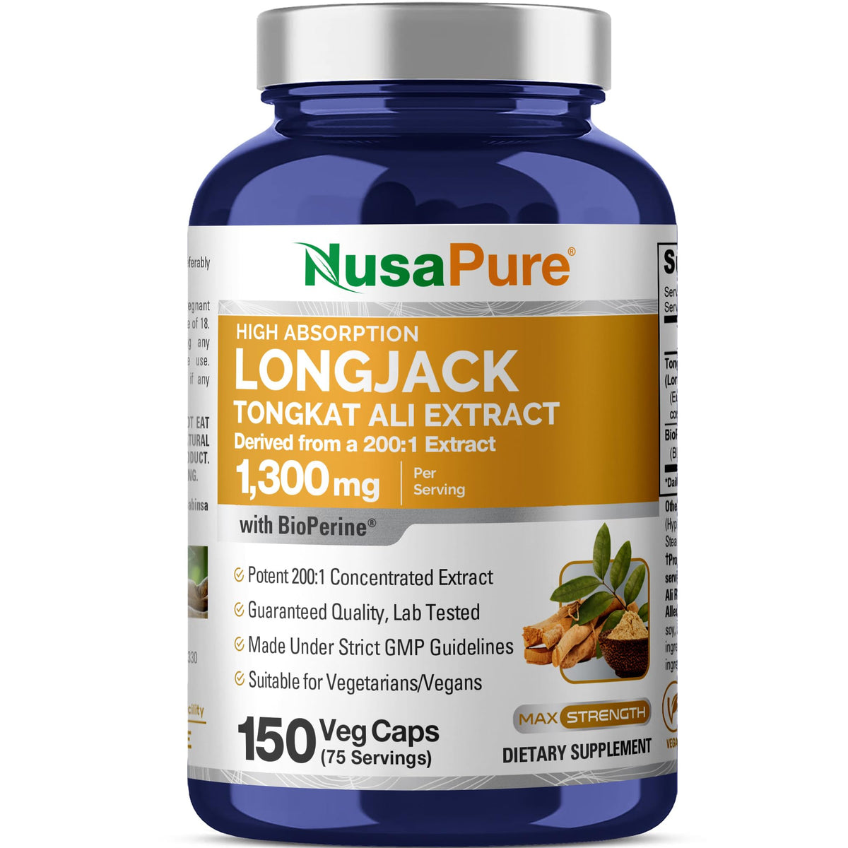 NusaPure Longjack Tongkat Ali 1300mg - 150 Vegetarian Capsules