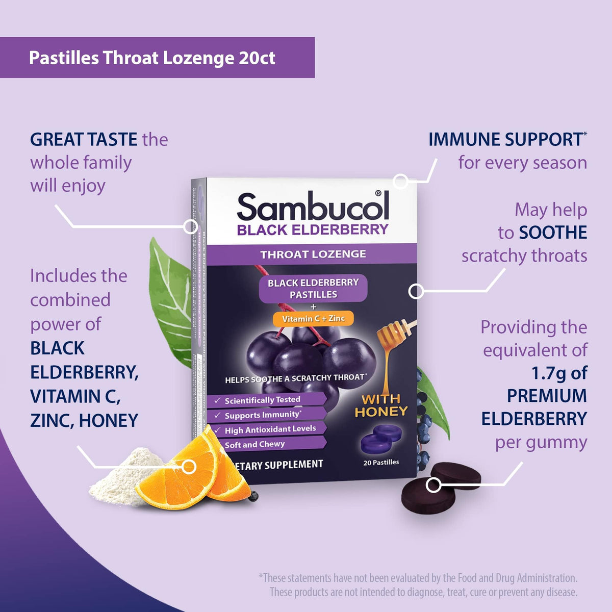 Black Elderberry Pastilles, 20 Count by Sambucol (Pack of 2)
