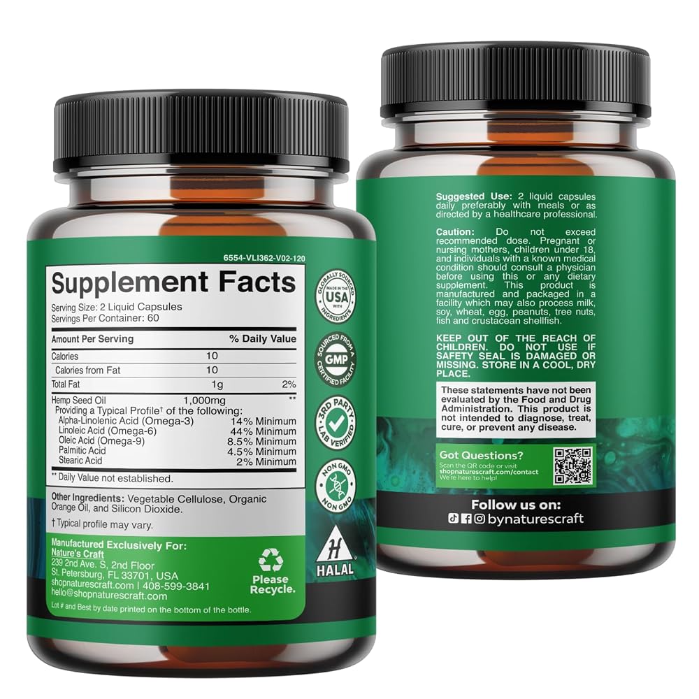 Natures Craft Hemp Seed Oil Omega 3-6-9 Capsules - 120 Count - image 7