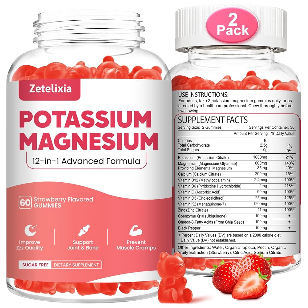 Zetelixia Potassium Magnesium Gummies 1000mg, Strawberry Flavor