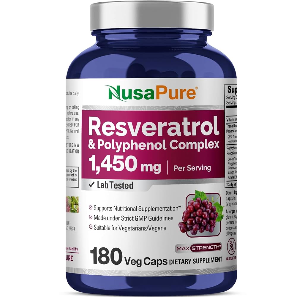 NusaPure Resveratrol & Polyphenol 1450mg - 180 Vegetarian Capsules