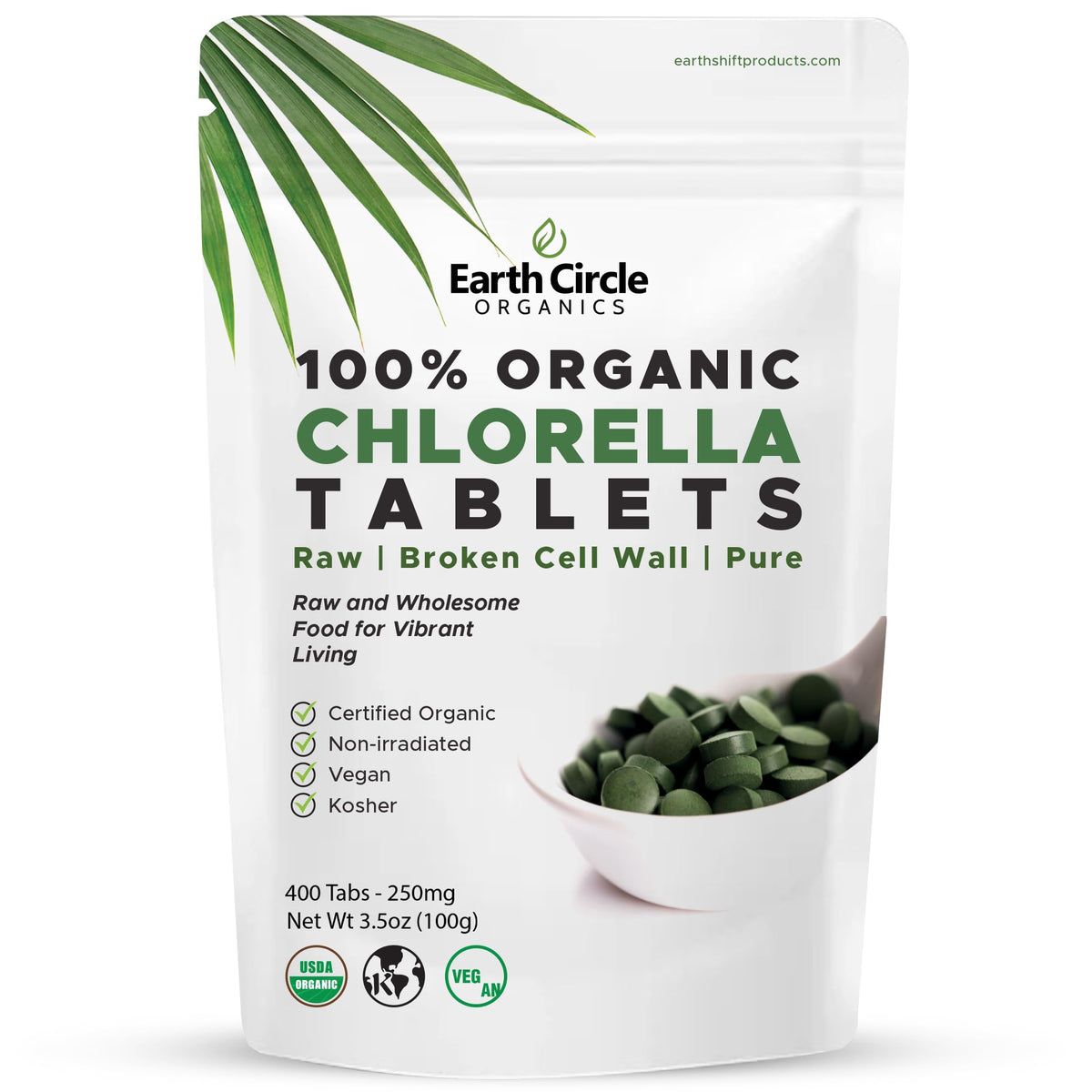 Earth Circle Organics Chlorella Tablets Superfood - 400 Count