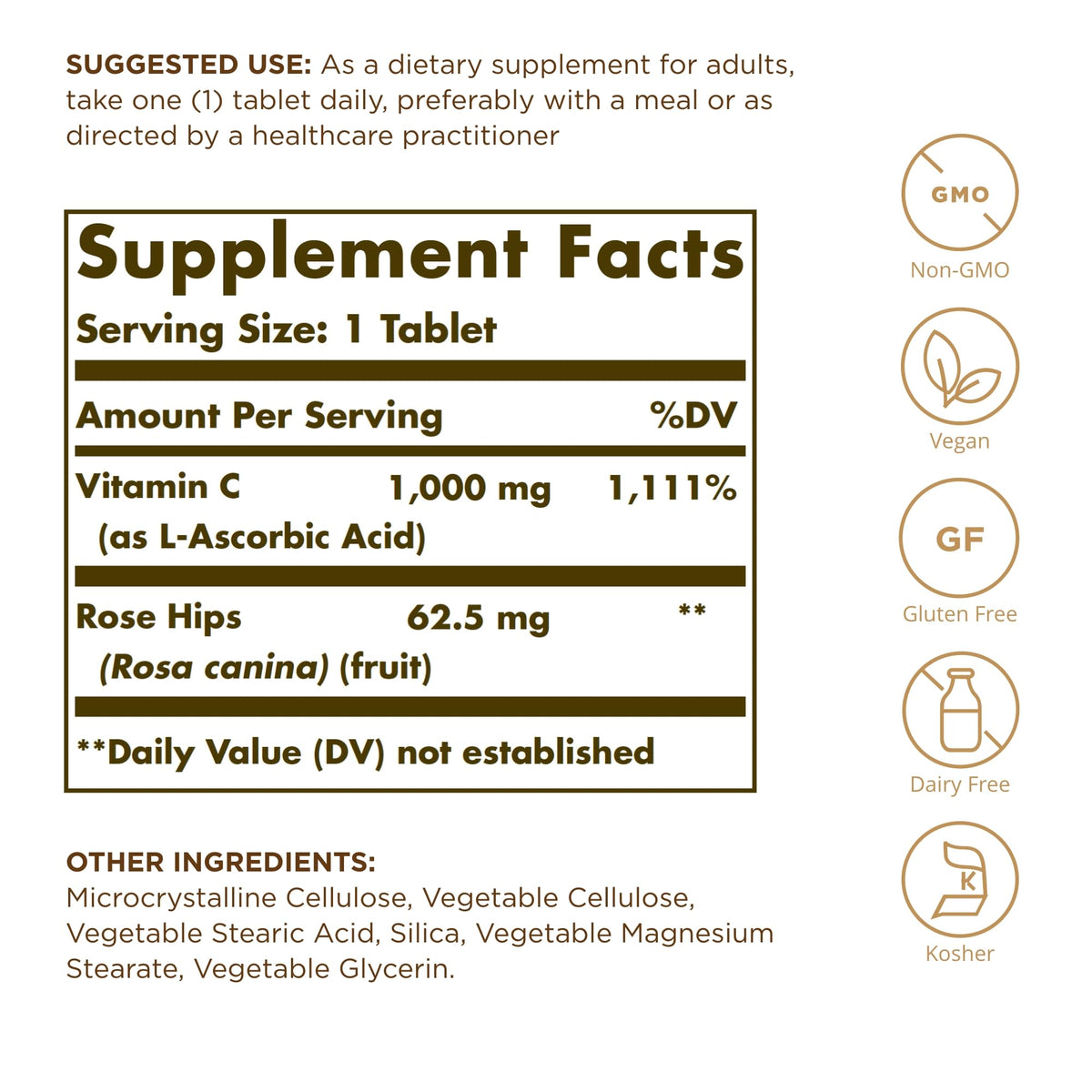 Solgar Vitamin C 1000 mg with Rose Hips - 100 Tablets - image 2