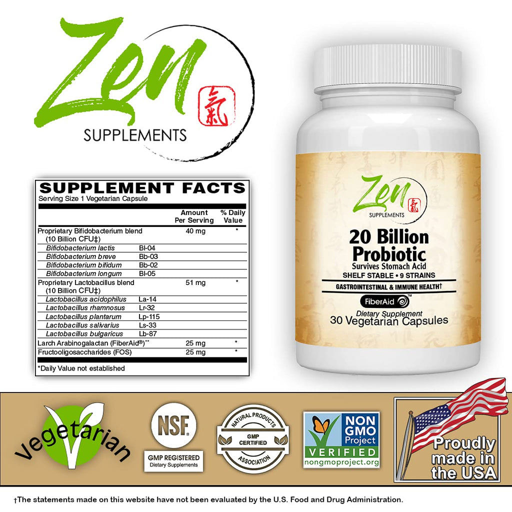 Zen Supplements 20 Billion CFU 9 Strain Multi-Probiotic - 30 Vegetarian Capsules - image 2