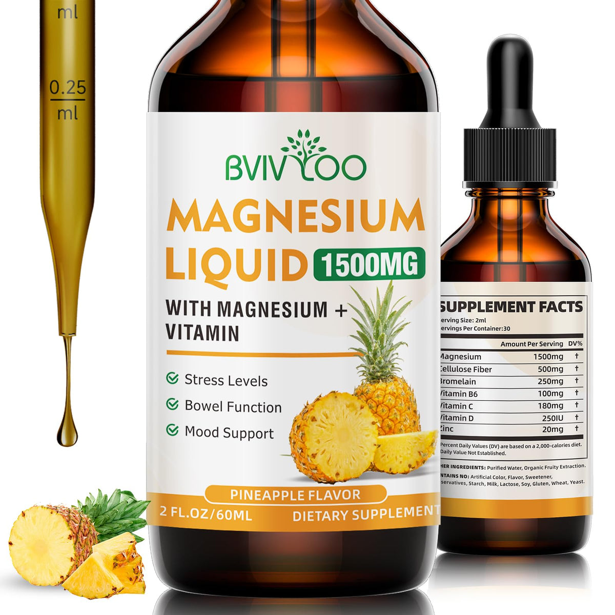 BVIVLOO Magnesium Glycinate Liquid - 2 Fl Oz