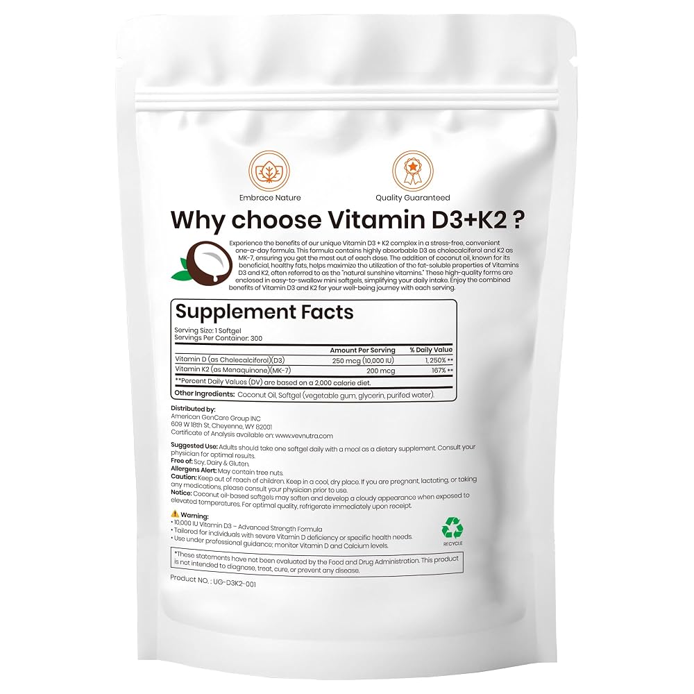VEV Vitamin D3 K2 10,000 IU - 300 Softgels - image 8