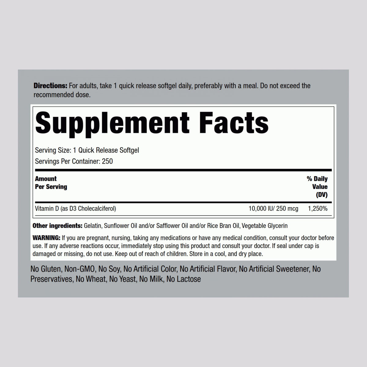 Piping Rock Vitamin D3 10000 IU - 250 Softgels - image 2