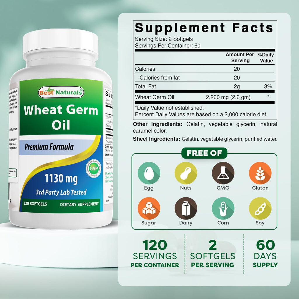 Best Naturals Wheat Germ Oil 1130 mg - 120 Softgels - image 2