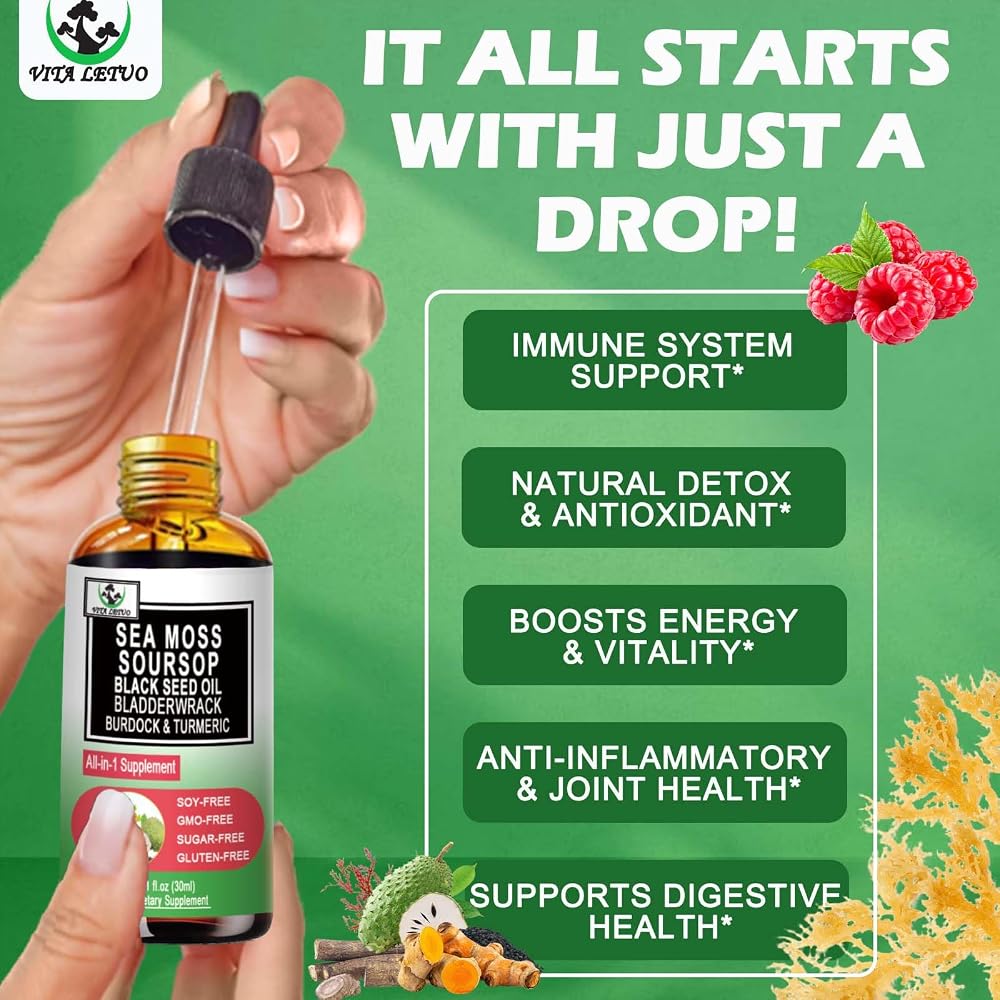 Vita Letuo Sea Moss Black Seed Oil Soursop Liquid Drops - 1 Fl Oz - image 3