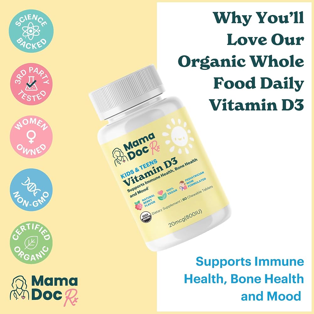MamaDoc Rx Kids Vitamin D3 800 IU Organic Chewables - 60 Count - image 2