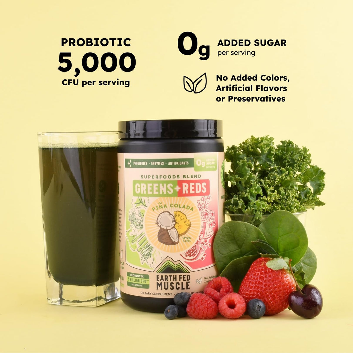 Earth Fed Muscle Greens and Reds Superfoods Powder Piña Colada - 30 Servings - image 2