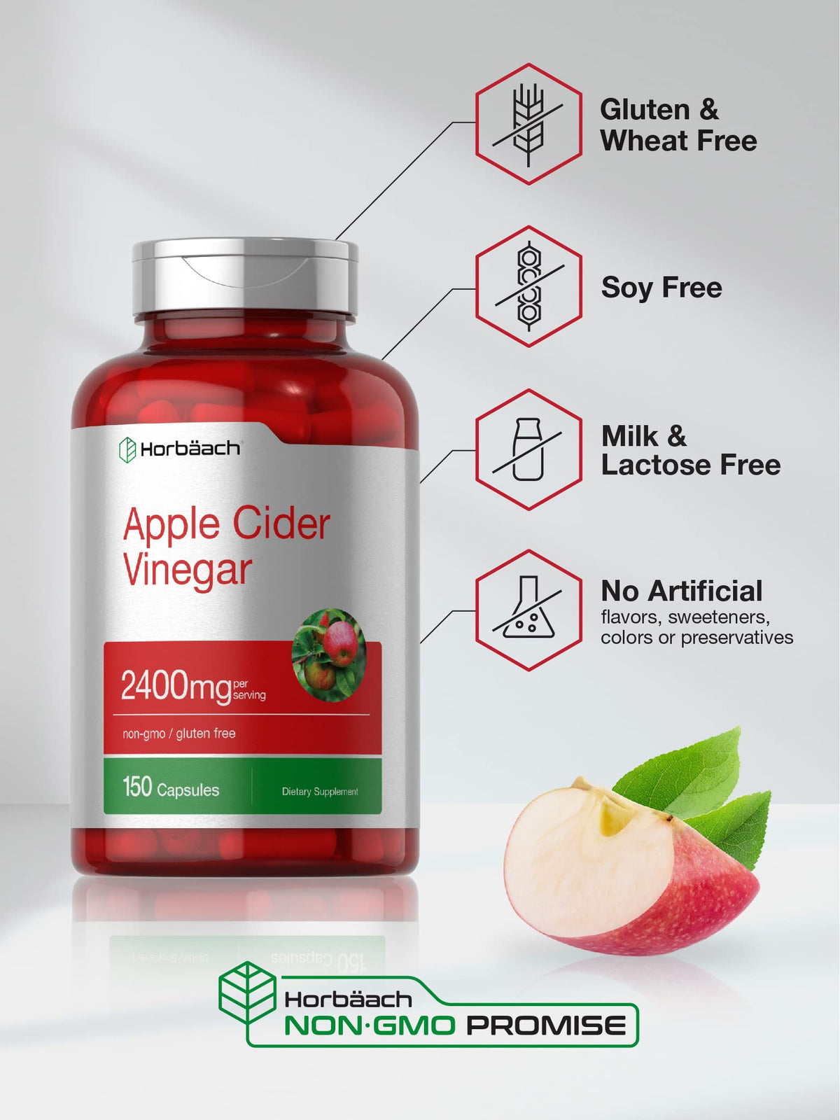 Horbäach Apple Cider Vinegar Capsules 2400mg - 150 Count - image 4