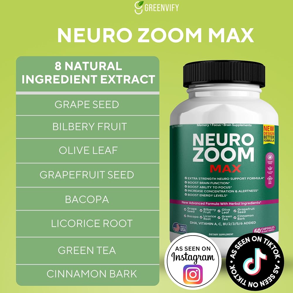 GREENVIFY Neuro Zoom Max Extra Strength Brain Support with Herbal