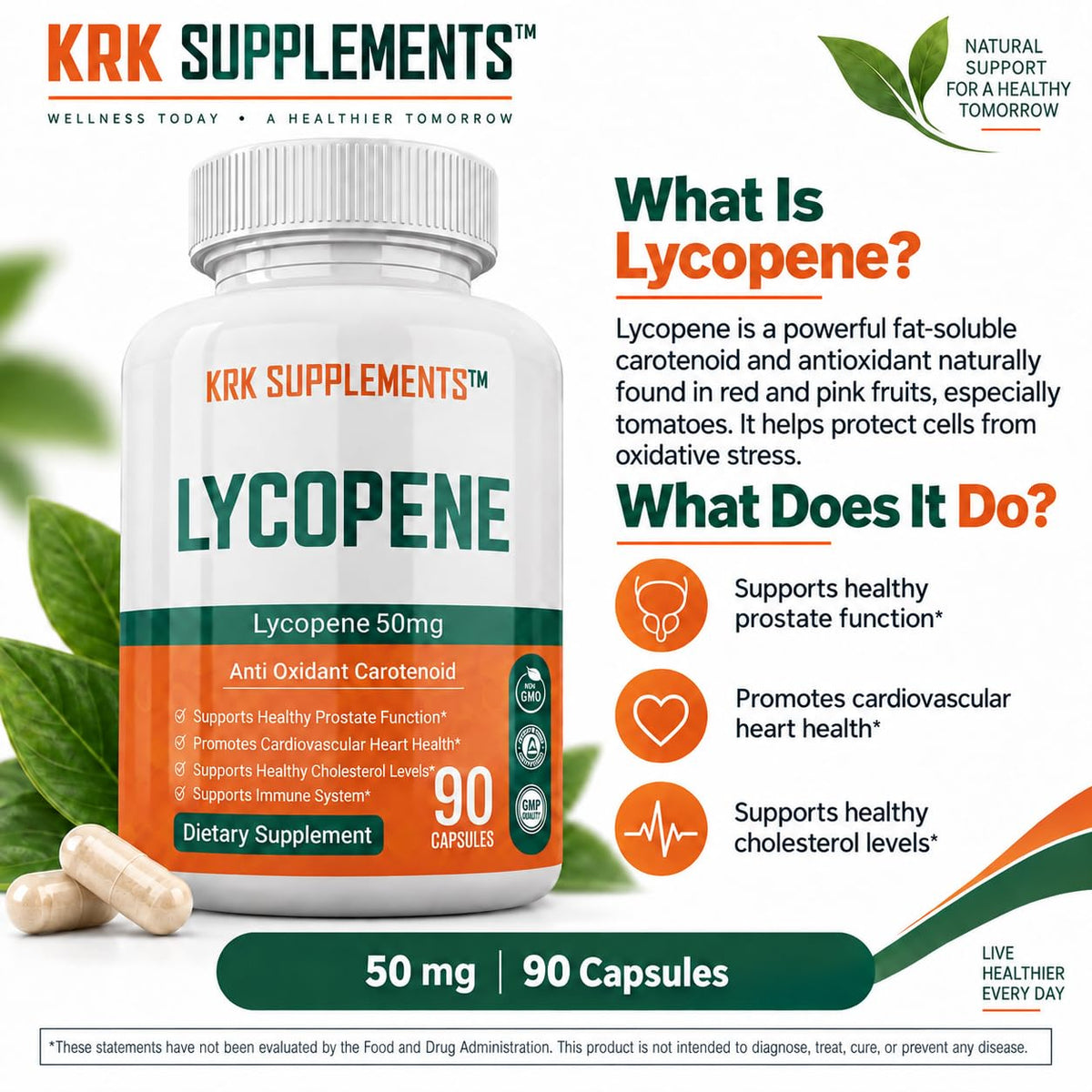 KRK SUPPLEMENTS Lycopene 50mg Antioxidant - 90 Capsules - image 2