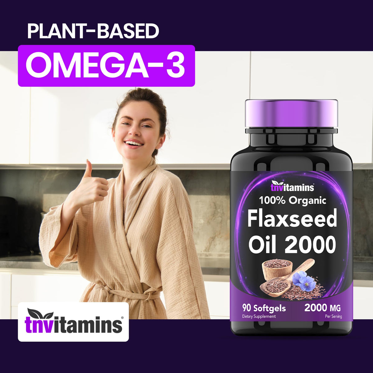 tnvitamins Organic Flaxseed Oil 2000 mg - 90 Softgels - image 3