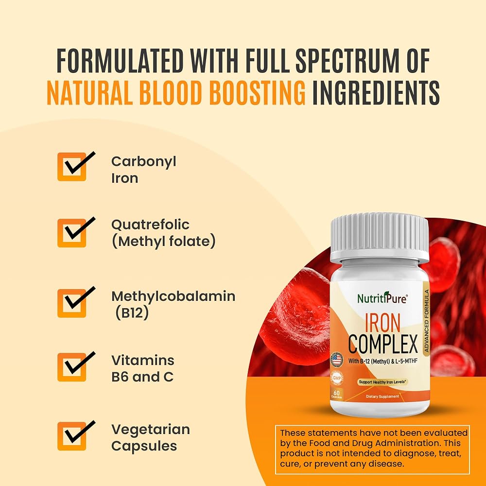 NutritiPure Iron Complex with Carbonyl Iron & B Vitamins - 60 Capsules - image 4