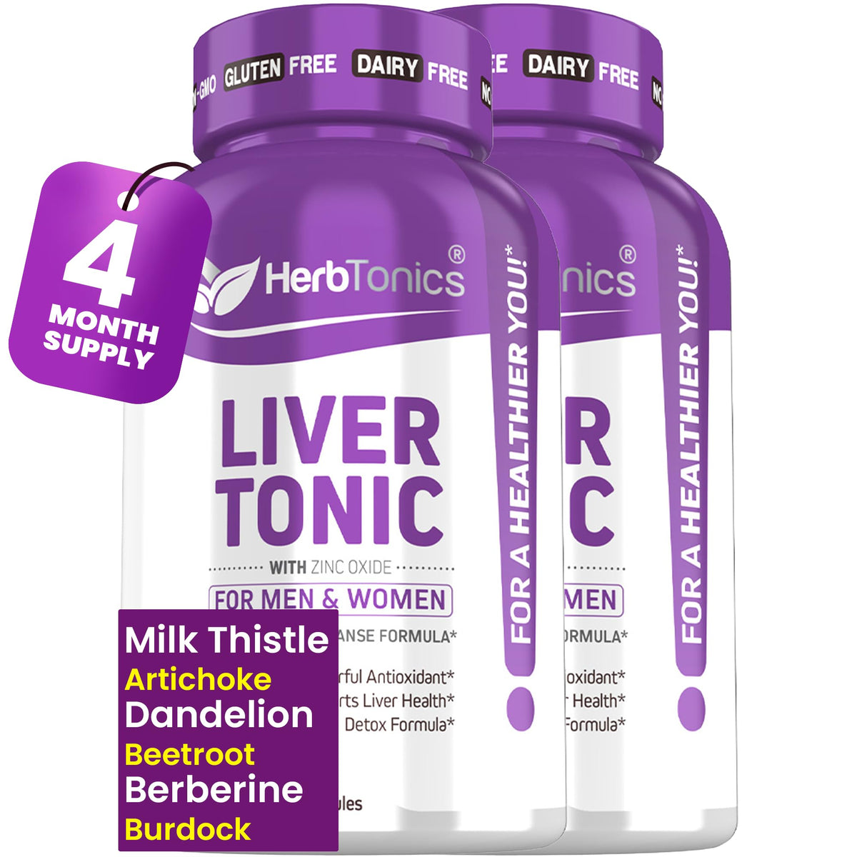 Herbtonics Liver Detox Cleanse with Milk Thistle & Berberine - 240 Capsules