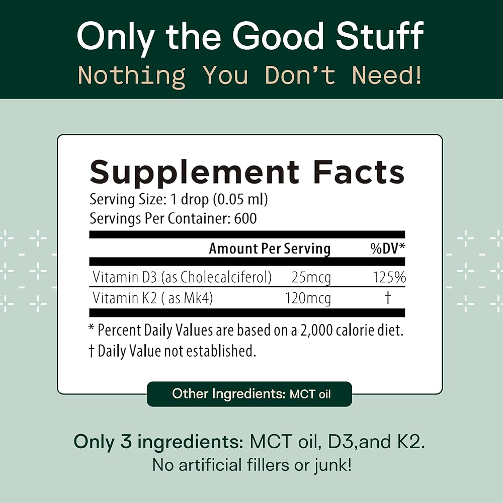 Adapt Naturals Vitamin D3 K2 1000 IU with MCT Oil - 600 Servings - image 4