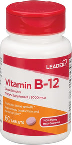 Leader Vitamin B-12 3000 mcg - 180 Tablets (3 Pack)