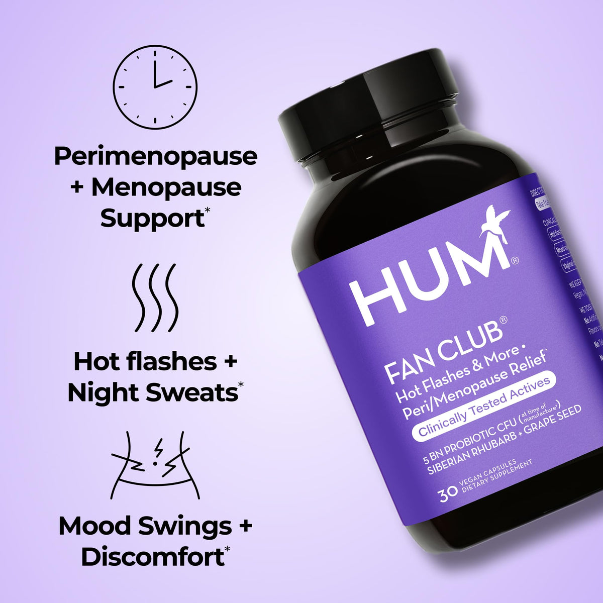 HUM Fan Club Menopause Supplement Grape Seed & Siberian Rhubarb - 30 Capsules - image 2