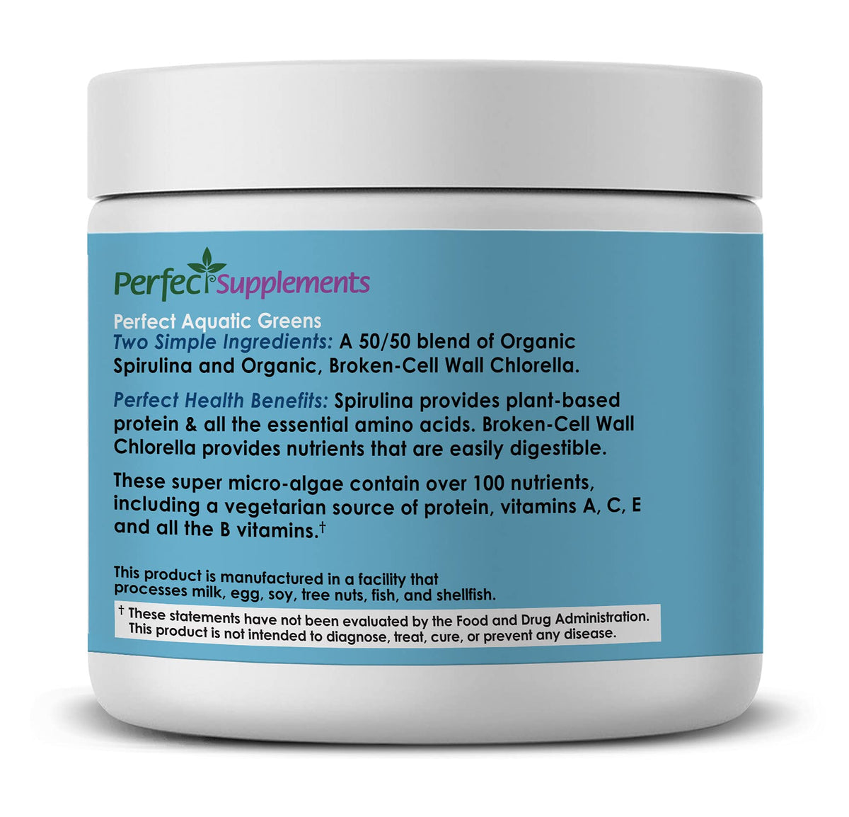 Perfect Supplements Aquatic Greens Powder Spirulina Chlorella - 135g - image 3