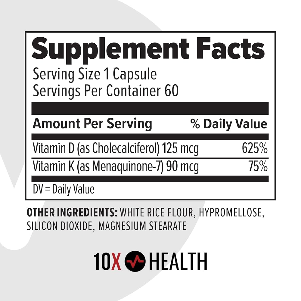 10X Health Vitamin D3 K2 5000 IU with MK7 - 60 Capsules - image 7