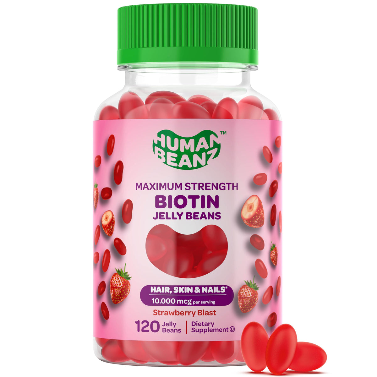 Human Beanz Biotin Jelly Bean Gummies 10,000mcg - 120 Gummies
