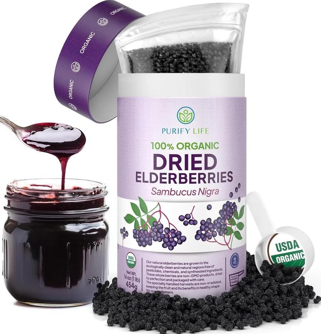 Purify Life USDA Organic Dried Elderberries - 1 lb
