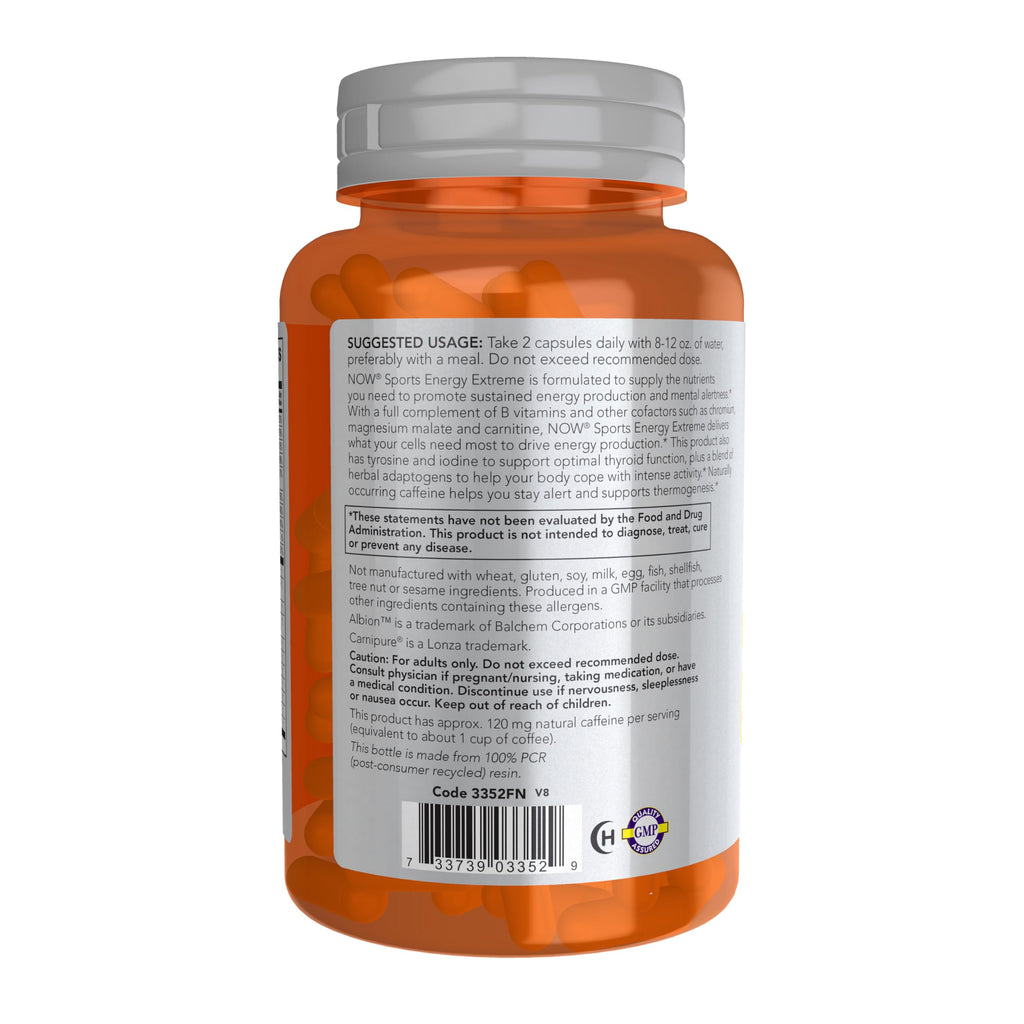 NOW Sports Energy Extreme Natural Caffeine & B Vitamins - 90 Vegetarian Capsules - image 3