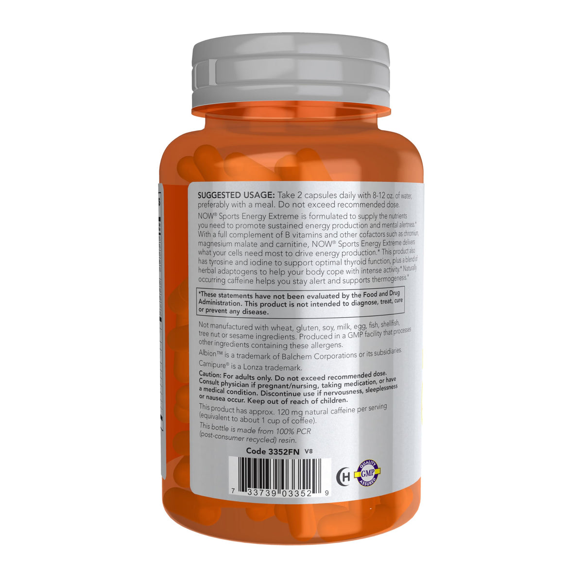 NOW Sports Energy Extreme Natural Caffeine & B Vitamins - 90 Vegetarian Capsules - image 3