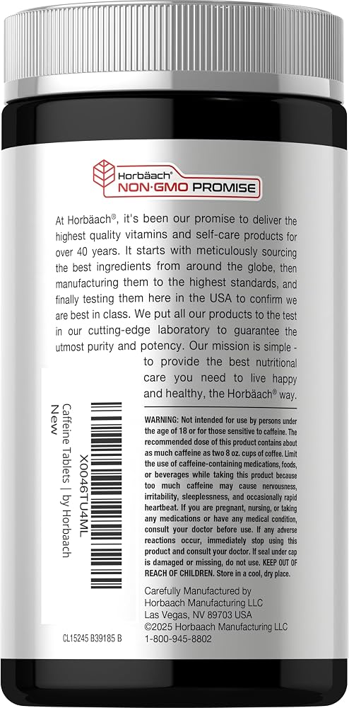 Horbäach Caffeine Pills 220mg with Green Tea - 200 Tablets - image 3