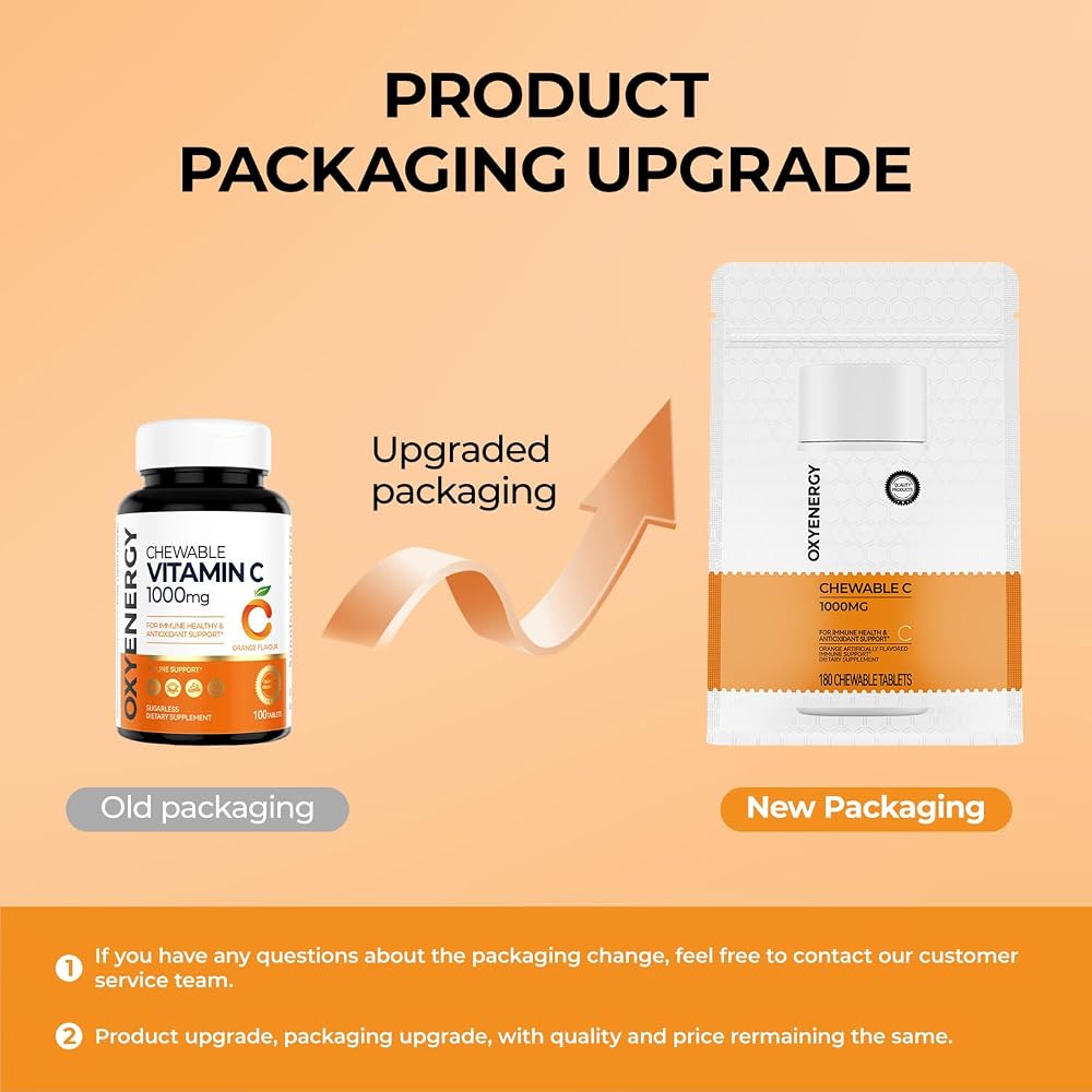OxyEnergy Vitamin C 1000mg Chewable Tablets Immune Support - 180 Count - image 2