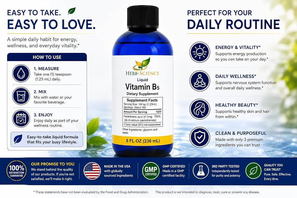 Herb-Science Liquid Vitamin B5 for Energy & Nerve Support - 8 Fl Oz - image 6