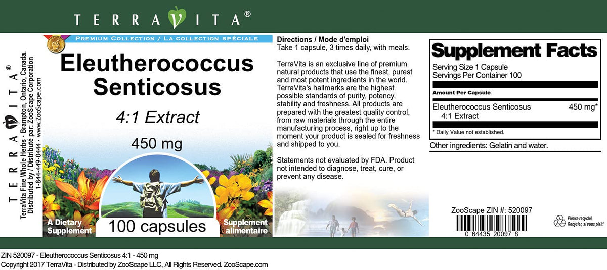 Terravita Eleutherococcus Senticosus 4:1 450 mg - 300 Capsules - image 2