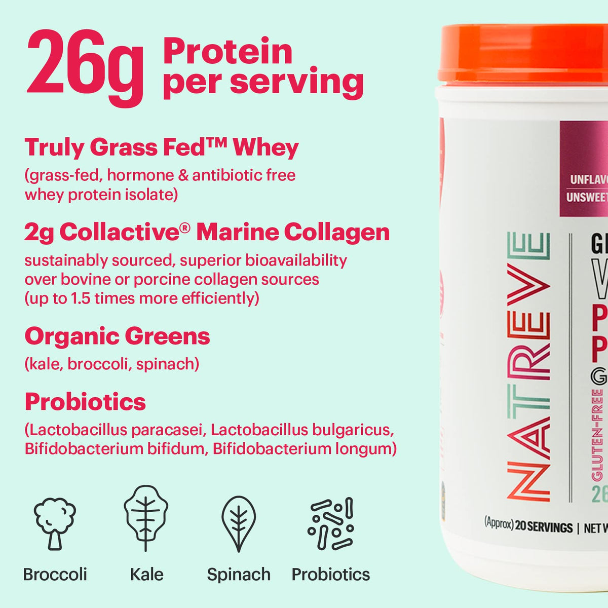Natreve Grass-Fed Whey Protein Powder with Collagen - 20 Servings - image 3