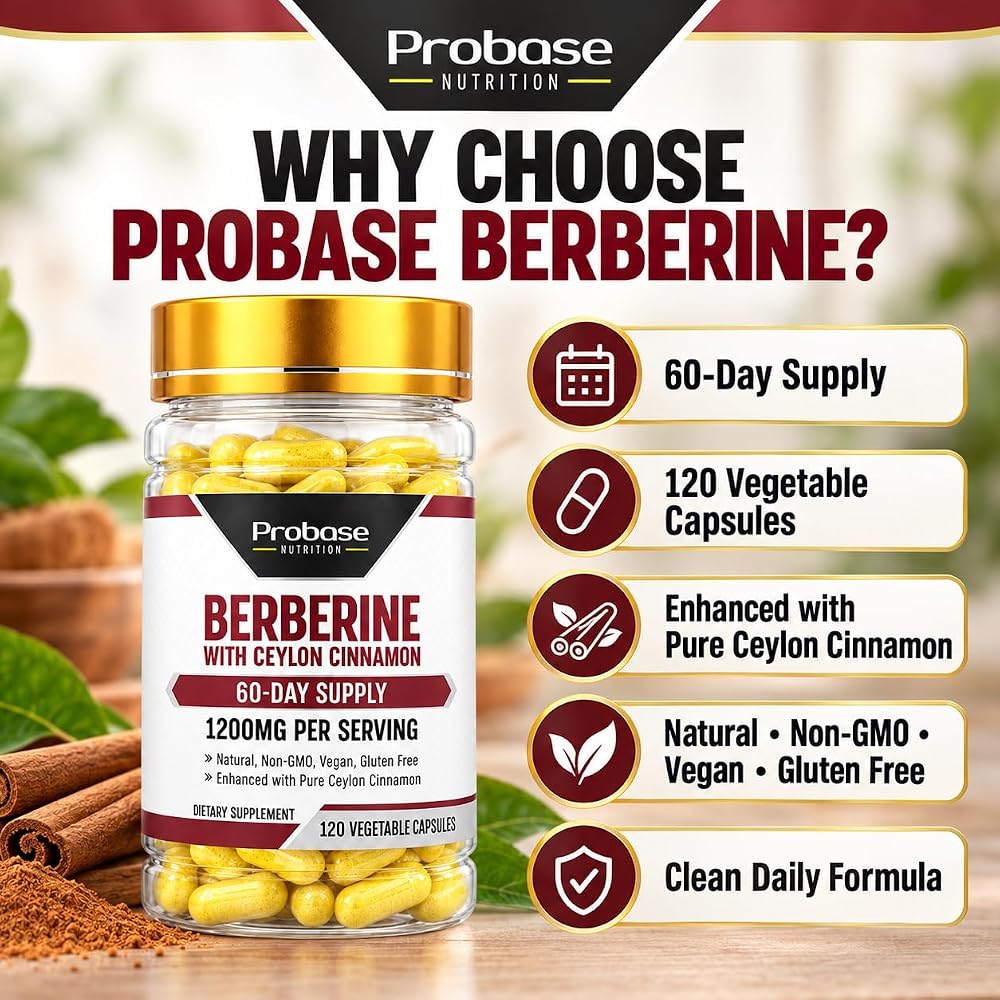 Probase Nutrition Berberine 1200mg with Ceylon Cinnamon - 120 Capsules - image 3