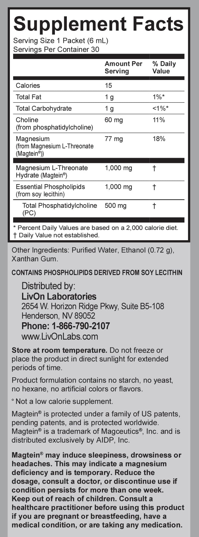 LivOn Laboratories Liposomal Magnesium L-Threonate - 30 Packets - image 2