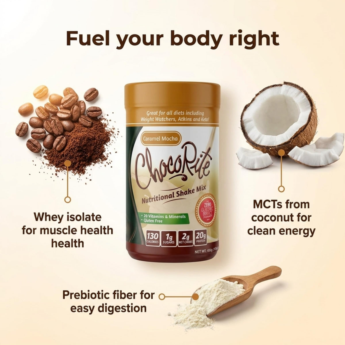 ChocoRite Caramel Mocha Protein Shake Mix - 14.7 oz - image 5
