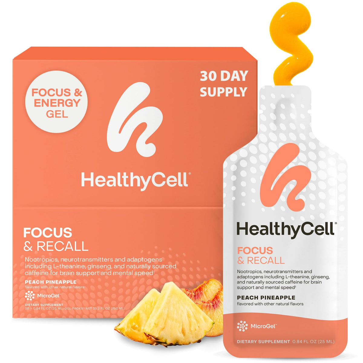 HealthyCell Focus & Recall Daily Liquid Brain Supplement - 30 Gel Packs