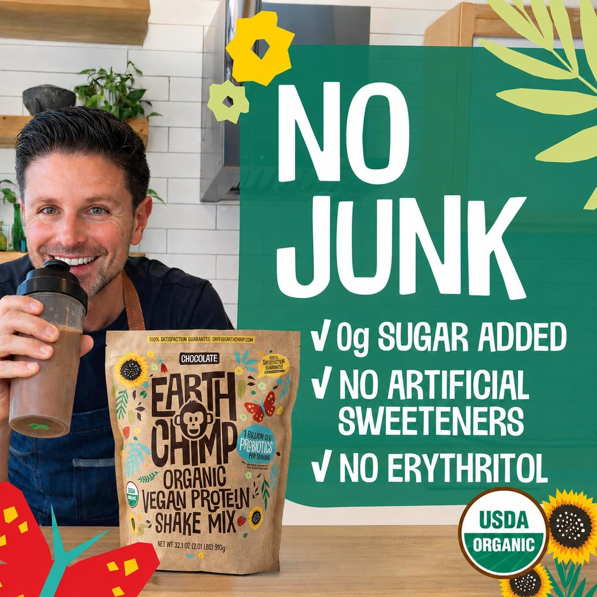 EarthChimp Organic Vegan Protein Powder Chocolate - 2lb - image 5