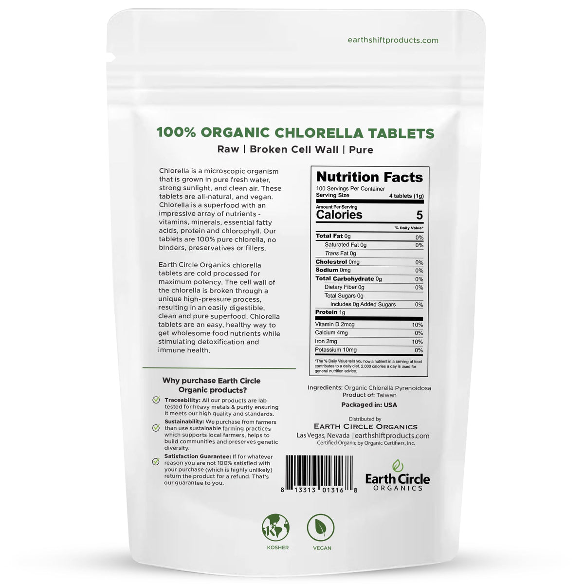 Earth Circle Organics Chlorella Tablets Superfood - 400 Count - image 3